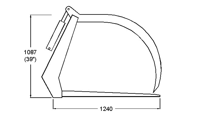 drawing of manure fork with steel tines with bolt on grapple